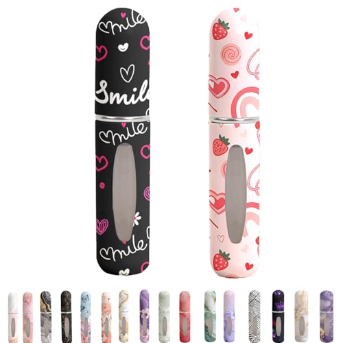 Refillable Perfume Atomizer Travel Bottles– Portable Leakproof Mini Sprayer for Cologne & Essential Oils, Plastic Empty Perfume Bottles with Unique Patterns,2 Pcs(Black and Pink Lover Set) - color: Black and Pink Lover Set