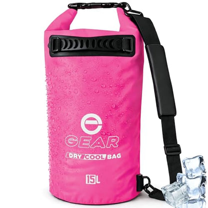 Enthusiast Gear Insulated Dry Bag Floating Cooler – 10L / 15L / 25L Roll Top, Leak Proof, Waterproof, Collapsible, with Padded Shoulder Strap - Perfect for Kayaking Fishing Beach - color: Pink, size: 15 Liter