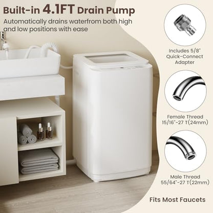 Auertech 14 lbs Portable Washing Machine, Fully Automatic Portable Washer with Glass Lid, 10 Wash Cycles, Compact Capacity Washer and Spin Dryer Combo with Drain Pump for Apartment, Dorm, RV - size: 14 lbs