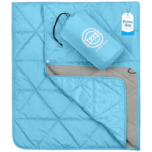 STOVER Outdoor Waterproof Fleece Travel Blanket for Camping, Picnics, Stadiums, Sports, the Beach– Warm, Windproof, Compact, Lightweight & Sand-Resistant (Sky Blue) - color: 02 - Sky Blue