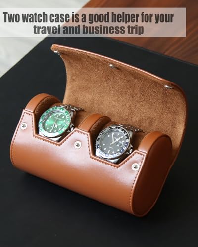 Watch Roll Travel Case for Men and Women with Suede Lining Portable 2 Slot Watch Display Storage and Organizer to Holder Large Watch(2 Slot Light Brown) - color: 2 Slot Light Brown