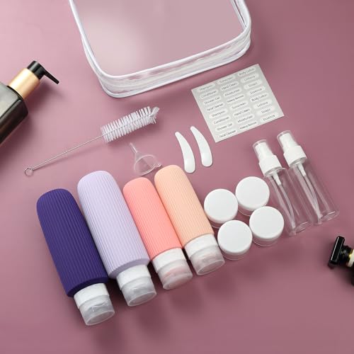 Mrsdry 16 Pack Travel Bottles for Toiletries, Large 6oz Silicone Travel Containers with No-Drip Valve and Wide Opening - color: Purple, size: Large