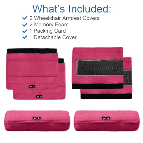 SPRING SEAON Wheelchair Armrest Covers 2 Pack Soft Memory Foam Wheelchair armrest Pads Wicking Washable for Office Transport Chair (Rose red) - color: Rose Red