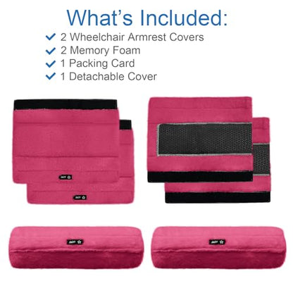 SPRING SEAON Wheelchair Armrest Covers 2 Pack Soft Memory Foam Wheelchair armrest Pads Wicking Washable for Office Transport Chair (Rose red) - color: Rose Red