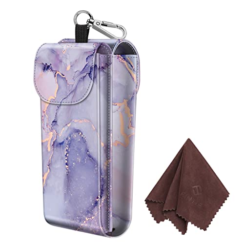 FINTIE Double Glasses Case with Carabiner Hook, Portable Vegan Leather Eyeglass Case Anti-scratch Sunglasses Pouch - color: Lilac Marble