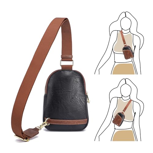 INICAT RFID Blocking Sling Bag, Anti Theft Crossbody Bag for Women Compact Travel Purses Leather - color: Black Brown