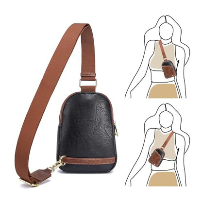 INICAT RFID Blocking Sling Bag, Anti Theft Crossbody Bag for Women Compact Travel Purses Leather - color: Black Brown