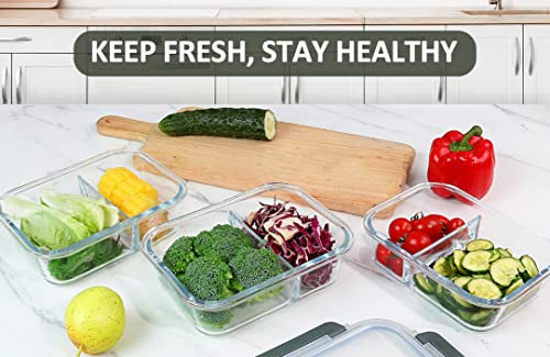 M MCIRCO [5-Pack,36 Oz] Glass Meal Prep Containers 2 Compartments Portion Control with Upgraded Snap Locking Lids Glass Food Storage Containers, Microwave, Oven, Freezer and Dishwasher (4.5 Cups) - color: Gray