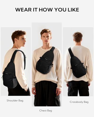 WATERFLY Small Crossbody Sling Bag: RFID Sling Backpack Chest Bag Travel Shoulder Multiple Pockets Hiking Daypack for Man Woman - color: Black