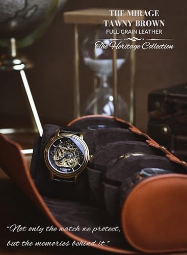 4 Watch Travel Case for Men Leather Watch Roll Case Storage for Travel - Brown Full Grain Cow Leather - color: Cow Real Leather/4-watch case