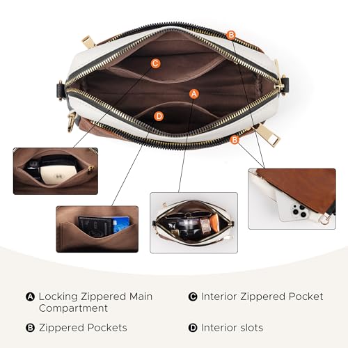 Anti Theft Crossbody Bag for Women, Slash-resistant RFID Blocking Travel Purses, Small Shoulder Bag Handbag - color: Brown Beige Black