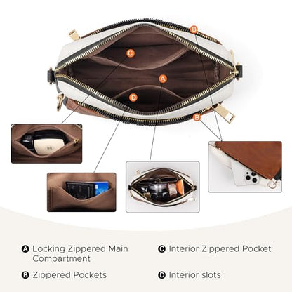 Anti Theft Crossbody Bag for Women, Slash-resistant RFID Blocking Travel Purses, Small Shoulder Bag Handbag - color: Brown Beige Black