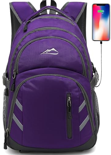 ProEtrade Backpack Bookbag for College Laptop Travel, Fit Laptop Up to 15.6 inch with USB Charging Port Multi Compartment Anti theft, Gift for Women Men (Purple) - color: Purple, size: 15.6 Inch