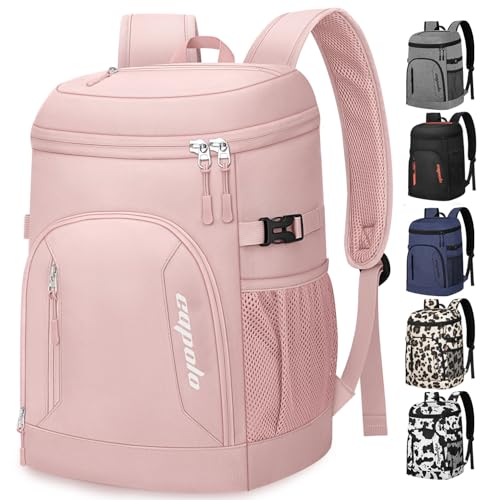 Capolo Cooler Backpack for Men Women Insulated Backpack Cooler Leak Proof Thermal Bag Beverage Soft Cooler Bag Lunch Backpack for Camping 30/45 Cans - color: Pink, size: 30 Cans