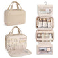 Hanke Hanging Travel Toiletry Bag for Women with Jewelry Organizer Compartment, Travel Essentials Toiletries and Makeup Bag, Water-Resistant & Stain-Resistant with Trolley Strap (Apricot) - color: Apricot