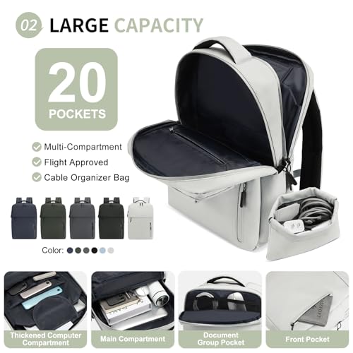 Lightweight Commute Backpack for Men & Women, Water-Resistant Travel Daypack with 15.6-Inch Laptop Compartment & Anti-Theft Pockets, Cloud Gray - color: Cloud Gray