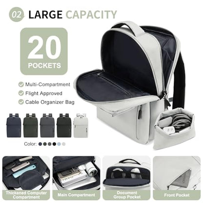 Lightweight Commute Backpack for Men & Women, Water-Resistant Travel Daypack with 15.6-Inch Laptop Compartment & Anti-Theft Pockets, Cloud Gray - color: Cloud Gray