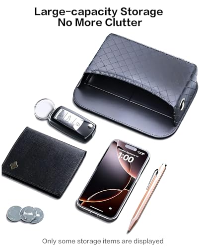 Self-Adhesive Car Seat Side Pocket Organizer with Cable Port - Black PU Leather Storage Pouch for Phone & Keys, Fits Gaps, Console & Door (2 PCS)