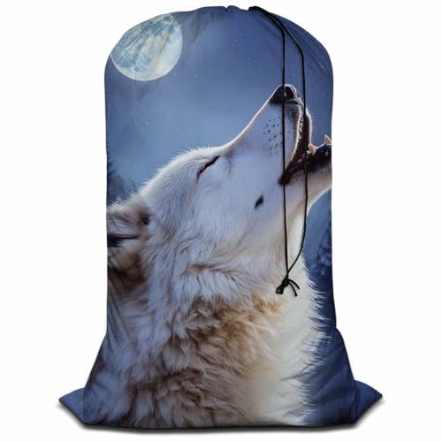 Swono Large Capacity Laundry Hamper Basket Wild Wolf Winter Jungle Starry Night Stars White Wildlife Storage Baskets for Bedroom, Bathroom, Dorm, Dining Room, Animal Theme - color: Wild Wolf