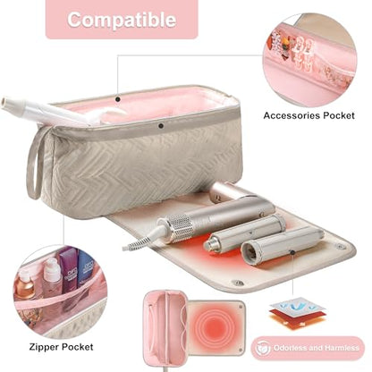Leudes Hair Tools Travel Bag for Women Heat Resistant Mat for Travel Essentials Hot Tools Straighteners,Flat Irons,Curling Iron,Hot Air Brushes and Hair Dryer Organizer Bags 2 in 1 (Camel) - color: Camel