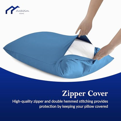 Toddler Travel Small Pillowcase 12x16 Inch Set of 2, mini Pillow case with Zipper Closure 500 Thread Count 100% Soft Egyptian Cotton Travel Pillow Cover 12x16, Medium Blue - color: Medium Blue, size: Toddler 12x16