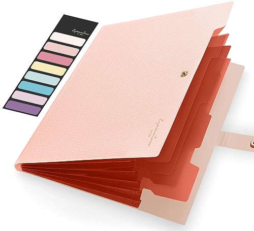 Sooez Expanding File Folder, Letter Size Accordion File Organizer, 5 Pocket Folders for Documents, Cute Folder with Labels, Portable Paper Organizer for School Office Supplies, A4 Size, Peach - color: Peach