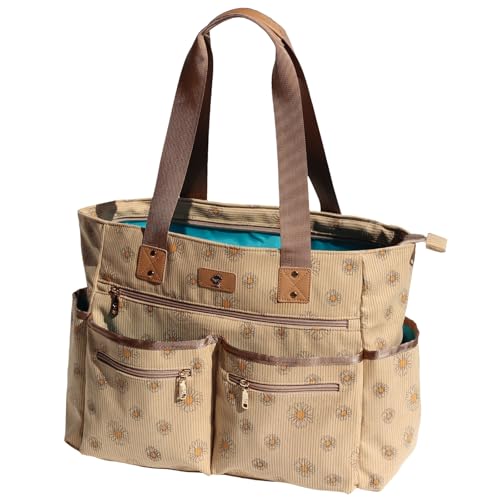Weekender Bag Carry On Bag Overnight Tote Travel Duffle with 13 Pockets for Travel,Work，Gym,Beach,Teacher,Nurse - color: Corduroy Brown daisy