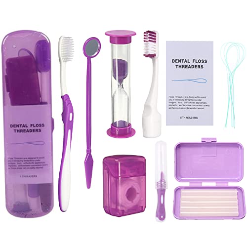 Braces Cleaning Kit for Teeth, Portable Orthodontic Toothbrush Kit Oral Care Dental Travel Kit - Interdental Brush Dental Wax Dental Floss Toothbrush Box (Purple B) - color: Purple B