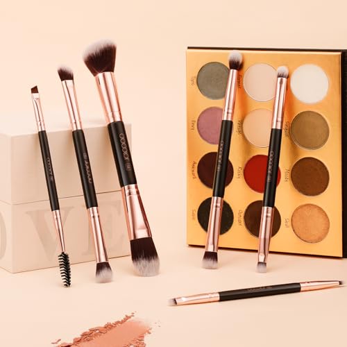 Docolor Double Sided Makeup Brushes, 6Pcs Double Ended Eyeshadow Brush Set Professional Eye Makeup Brushes Set Foundation Eyeshadow Blending Eyebrow Travel Make Up Brushes Kits - color: 6 Pcs