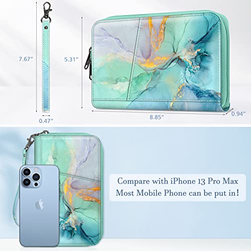 Fintie Family Passport Holder Wallet, RFID Blocking Travel Document Organizer Clutch Bag Credit Cards Case Cover for Women Men - color: Emerald Marble