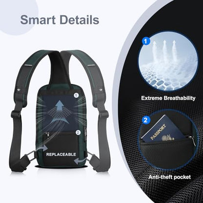 hk Sling Bag for Man, Waterproof Utility Crossbody Bag with Anti-theft Pocket for Men - color: Green