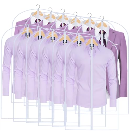 Garment Bags for Hanging Clothes 24'' x 40'' (Set of 12) Coat Covers for Closet Foldable Washable Dress Bags for Hanging Clothes for Long Dress Dance Costumes Suits Gowns Coats - color: White-All Clear, size: 24''X40''-12P