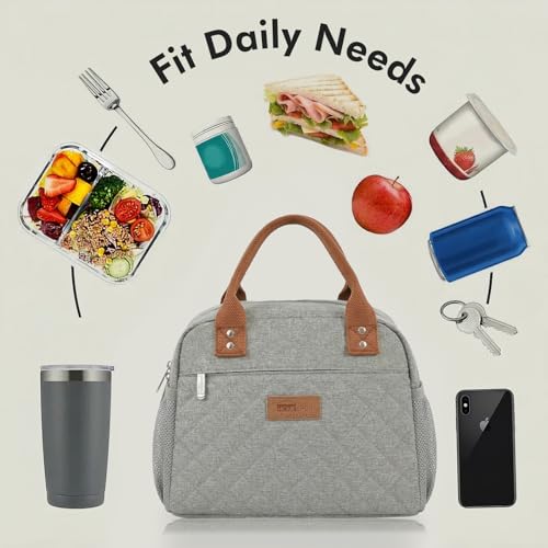 HOMESPON Insulated Lunch Bag for Women Men Adults Lunch Tote with Front Pocket Lunch Box Container Cooler Bag for Work Picnic (Grey) - color: Gray