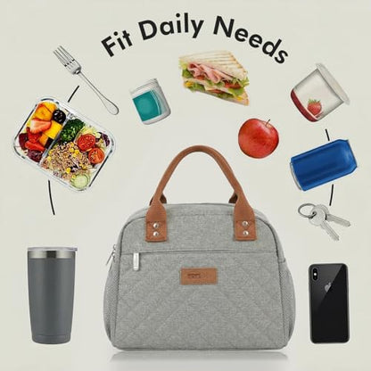 HOMESPON Insulated Lunch Bag for Women Men Adults Lunch Tote with Front Pocket Lunch Box Container Cooler Bag for Work Picnic (Grey) - color: Gray
