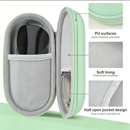 Double Glasses Case,Dual Eyeglasses & Sunglasses Organizer with Clip Zipper Closure for Travel 2 Pairs Storage Box - color: Green