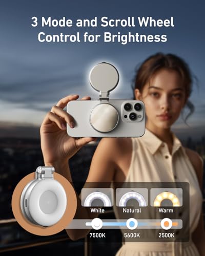 TELESIN C03 Magnetic Selfie Light, Phone Light Compatible with iPhone Magsafe, CRI97 360° LED Selfie Ring Fill Light with Mirror for Selfies/Photography/TikTok/Zoom Calls/Video Conference - color: Silver