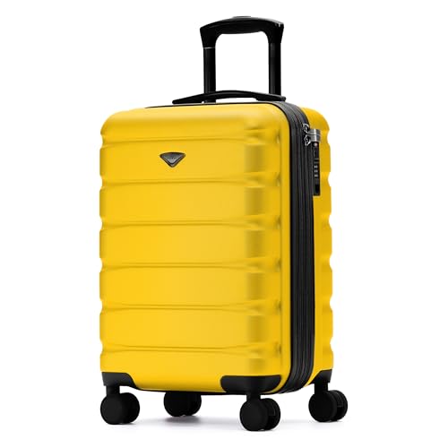 Flight Knight 22x14x9" Expandable Carry On Suitcase Hardside TSA Lock USB C Port Lightweight Luggage Silent Double Spinner Wheels Maximum Overhead Carry-On Bag For American & United Approved Airlines - color: Yellow, size: 22x14x9"