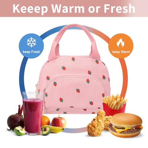 Lunch Bag Women Lunch Box for Women Adult Cute Insulated Lunch Bag Small Cooler Lunch Tote Bags for Work Picnic Travel (Pink-Strawberry) - color: Pink-Strawberry