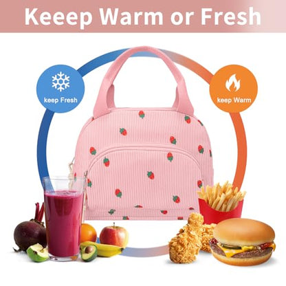 Lunch Bag Women Lunch Box for Women Adult Cute Insulated Lunch Bag Small Cooler Lunch Tote Bags for Work Picnic Travel (Pink-Strawberry) - color: Pink-Strawberry
