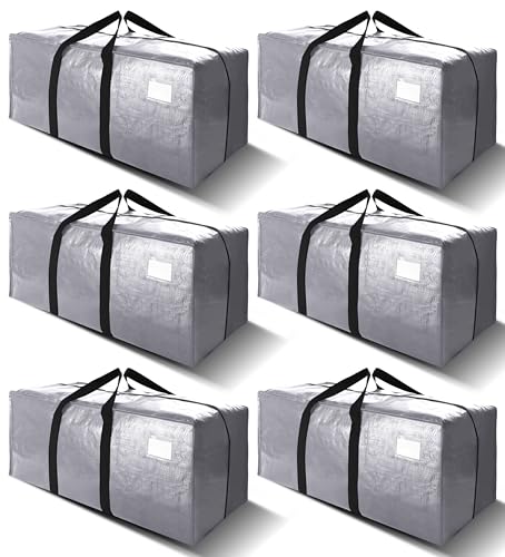 6 Pack Heavy Duty Extra Large Moving Bags W/Backpack Straps - Strong Handles & Zippers, Storage Totes For Space Saving, Fold Flat, Alternative to Box and Bin (40 gal, Silver) - color: Silver, size: 40 Gal - 6 Pack