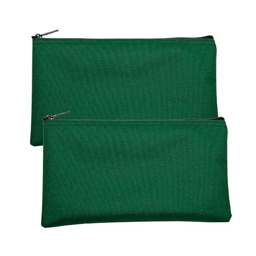 Multipack of 2 Compact Zipper Cloth Pouches, Zipper Bag, Travel Toiletry, Cosmetics, Stationary Case, 11 x 6 inches (Forest Green) - color: Forest Green