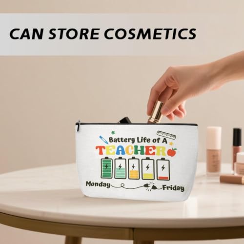 Teacher Appreciation Makeup Bag Gifts Math Pe Teacher Back to School Gifts for Women Female Travel Toiletry Bag Teachers Canvas Storage Bags Gift Dancer Teachers Christmas Thank You Gift - color: Battery Teacher