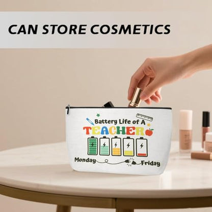 Teacher Appreciation Makeup Bag Gifts Math Pe Teacher Back to School Gifts for Women Female Travel Toiletry Bag Teachers Canvas Storage Bags Gift Dancer Teachers Christmas Thank You Gift - color: Battery Teacher