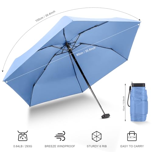 Mini Umbrella - Compact, Waterproof Travel Umbrella for Light Rain, Suitable for Women's Purse and Pocket - color: 0501.Light Blue