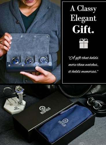 Watch Case Travel Organizer - Watch Roll Case - 3 Watch Case Display Storage - Watches Accessory Gift - Midnight Blue Vegan Leather - color: Midnight Blue 3-watch case