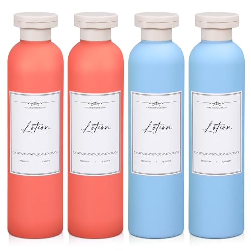 Travel Shampoo Bottle, Empty Plastic Squeeze Bottles 8.8oz with Flip Cap, Lotion Container for Toiletries Travel Size Shampoo and Conditioner - color: Orange+light Blue