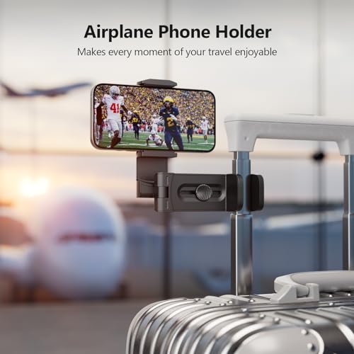 MiiKARE Airplane Travel Essentials Phone Holder, Universal Handsfree Phone Mount for Flying with 360 Degree Rotation, Accessory for Airplane, Travel Must Haves Phone Stand for Desk, Tray Table - color: Black