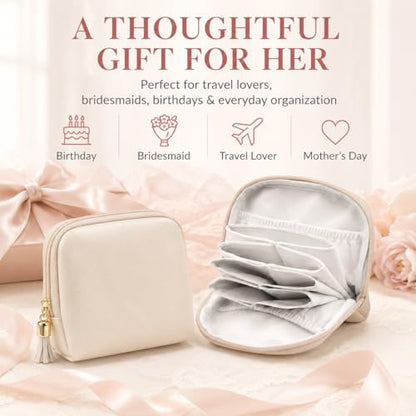 2 Pcs Travel Jewelry Case for Women - Small Jewelry Organizer Box with Velvet Lining, Portable PU Leather Jewelry Storage Case for Necklaces Earrings Rings Bracelets, Cream White