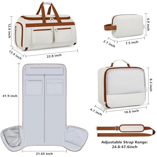 Convertible Garment Duffel Bags for Travel - Carry on Garment Duffle with Toiletry Bag Storage Bag Large Travel Duffel Bag 2 in 1 Hanging Suit Bag Weekender Bag for Men Women 3pcs Set - color: A01-white