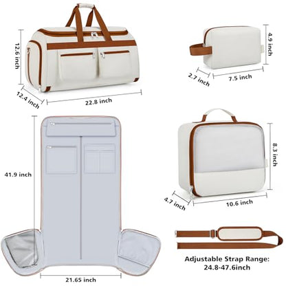 Convertible Garment Duffel Bags for Travel - Carry on Garment Duffle with Toiletry Bag Storage Bag Large Travel Duffel Bag 2 in 1 Hanging Suit Bag Weekender Bag for Men Women 3pcs Set - color: A01-white